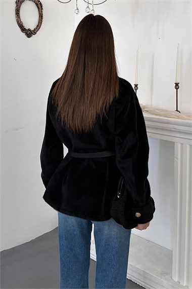 Black Cashmere Shirt with Gold Buttons