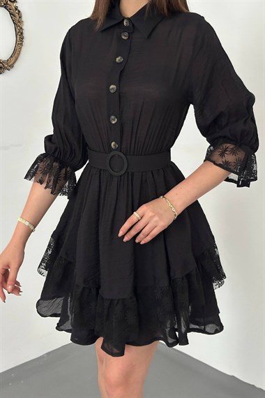 Black Lace Dress With Button Front