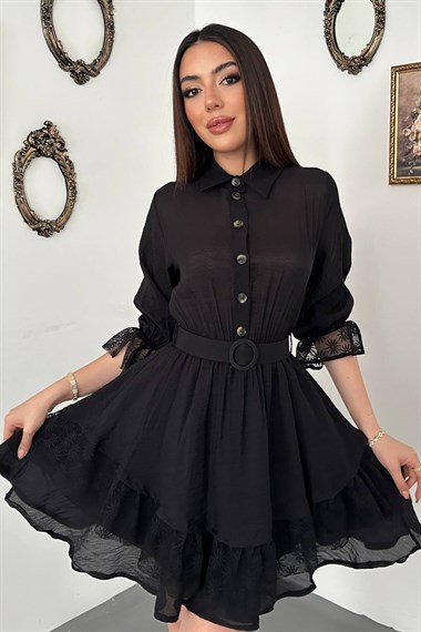 Black Lace Dress With Button Front