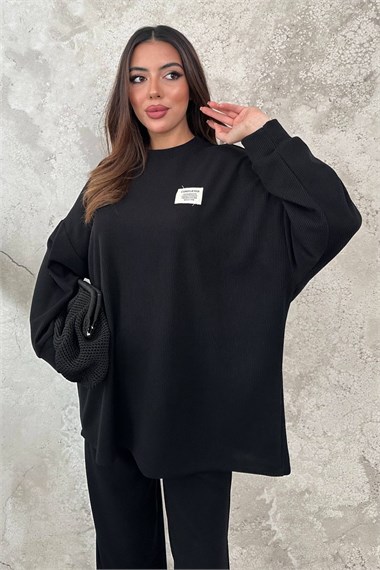 Black Classic Corduroy Sweater And Pants Set