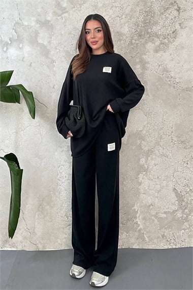 Black Classic Corduroy Sweater And Pants Set