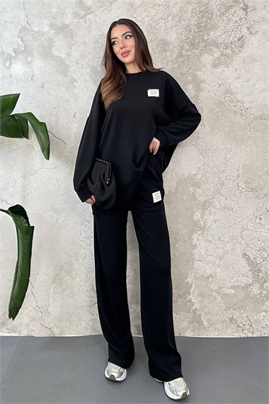 Black Classic Corduroy Sweater And Pants Set