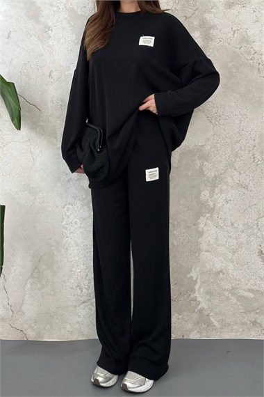 Black Classic Corduroy Sweater And Pants Set