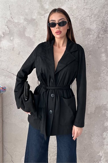 Black Suede Tie-Up Jacket