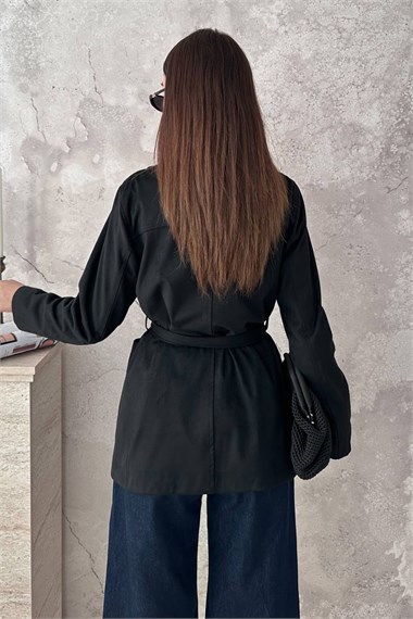 Black Suede Tie-Up Jacket