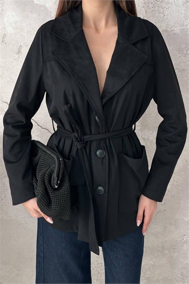 Black Suede Tie-Up Jacket