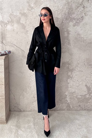 Black Suede Tie-Up Jacket