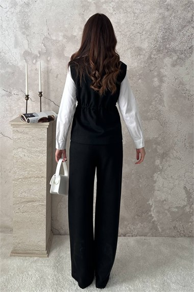 Black Suede Vest And Trousers Set