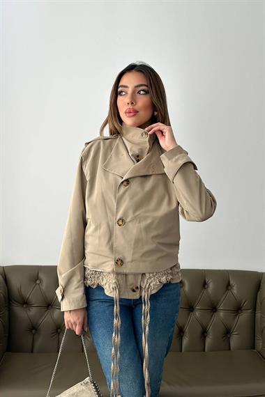 Toptan Açık Haki Çift Katlı Kısa Ceket