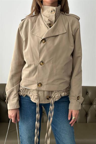 Toptan Açık Haki Çift Katlı Kısa Ceket