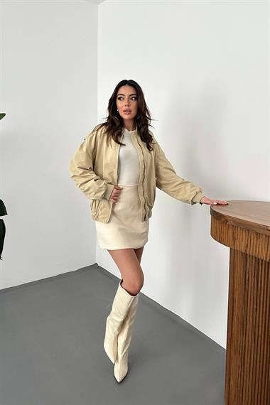 Toptan Açık Haki Parçalı Bomber Ceket