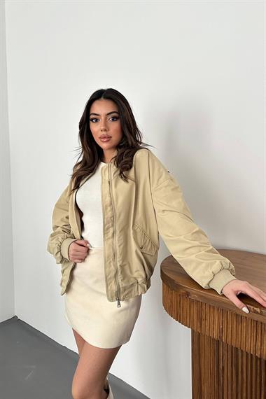 Toptan Açık Haki Parçalı Bomber Ceket