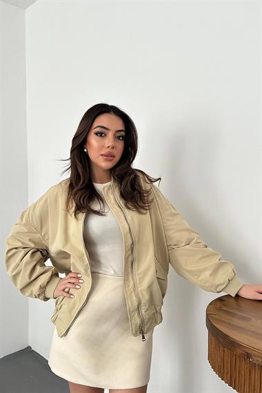 Toptan Açık Haki Parçalı Bomber Ceket