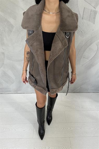 Toptan Antrasit Kürklü Yelek