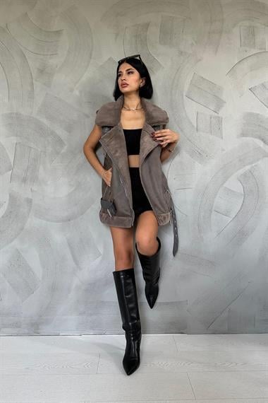 Toptan Antrasit Kürklü Yelek