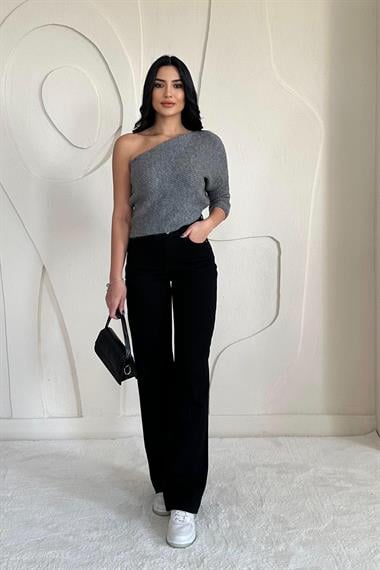 Toptan Antrasit Tek Kollu Triko Kazak