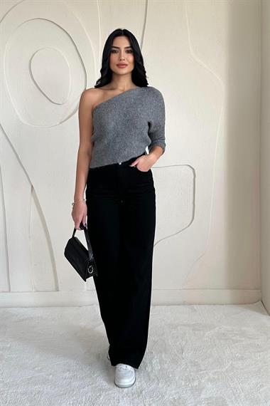 Toptan Antrasit Tek Kollu Triko Kazak