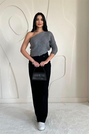 Toptan Antrasit Tek Kollu Triko Kazak