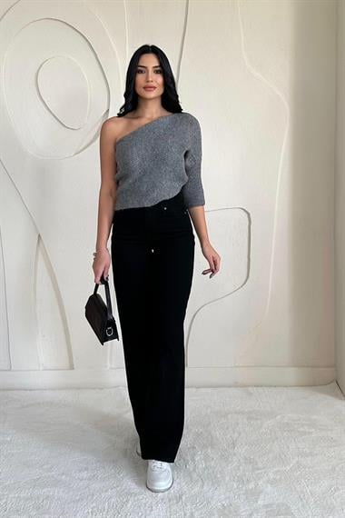 Toptan Antrasit Tek Kollu Triko Kazak