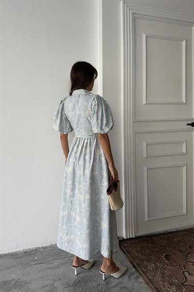 Toptan Bebe Mavi Bebe Yaka Balon Kollu Elbise