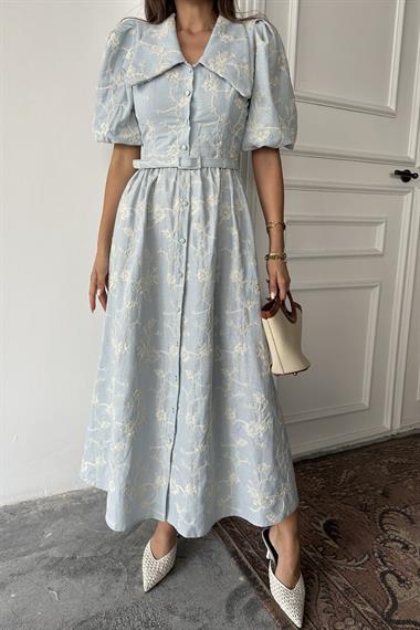 Toptan Bebe Mavi Bebe Yaka Balon Kollu Elbise