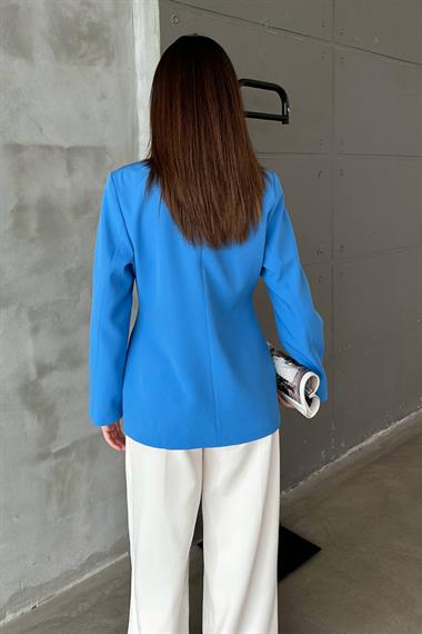 Toptan Bebe Mavi Belden Oturtmalı Blazer Ceket
