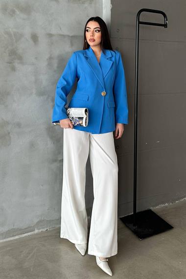 Toptan Bebe Mavi Belden Oturtmalı Blazer Ceket