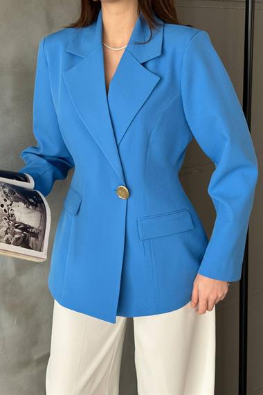Toptan Bebe Mavi Belden Oturtmalı Blazer Ceket
