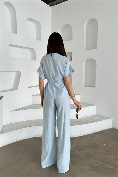 Toptan Bebe Mavi Düğme Detaylı İkili Modal Takım