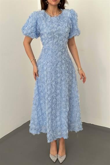 Toptan Bebe Mavi Güllü Elbise