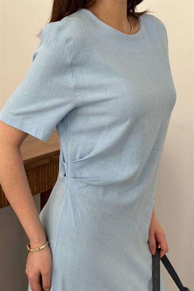 Toptan Bebe Mavi Pileli Bisiklet Yaka Elbise