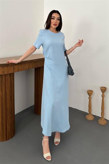 Toptan Bebe Mavi Pileli Bisiklet Yaka Elbise