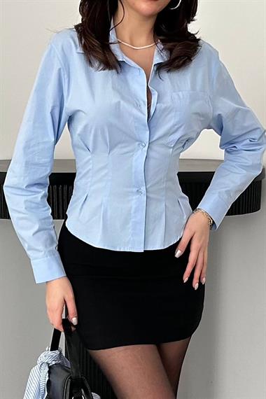 Toptan Bebe Mavi Pileli Poplin Gömlek