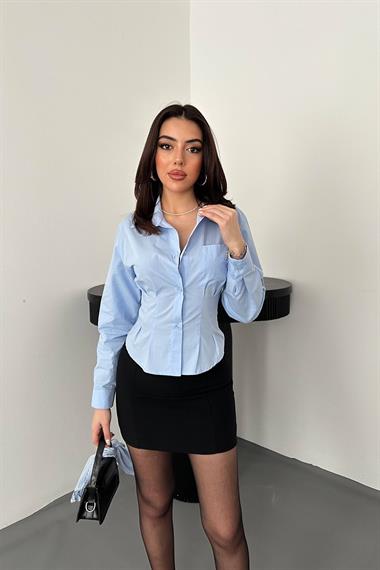 Toptan Bebe Mavi Pileli Poplin Gömlek