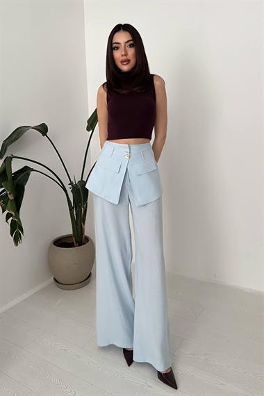 Wholesale Baby Blue Trousers with Flap Waistband