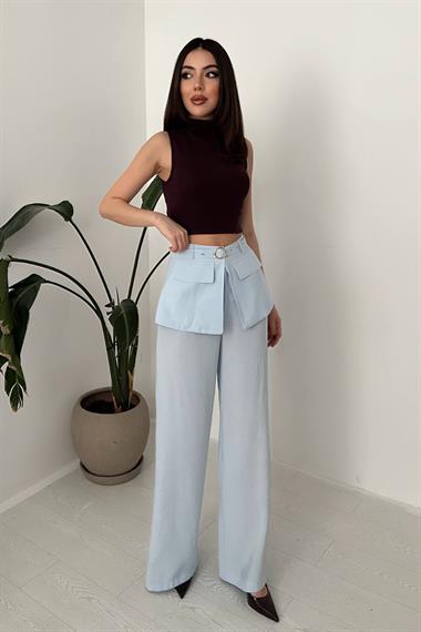 Wholesale Baby Blue Trousers with Flap Waistband