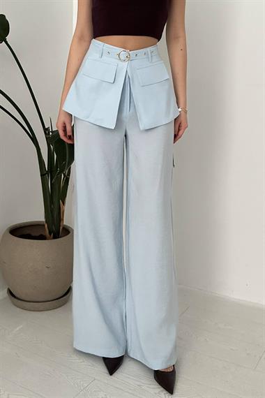 Wholesale Baby Blue Trousers with Flap Waistband