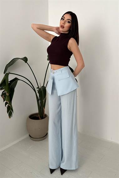 Wholesale Baby Blue Trousers with Flap Waistband