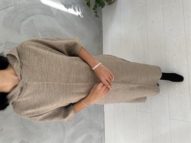 Toptan Bej Akrilik Kapüşonlu Elbise