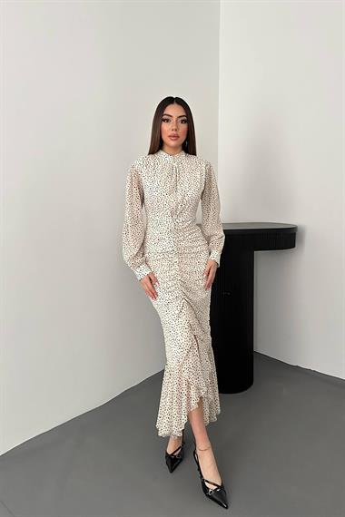 Toptan Bej Balık Şifon Elbise