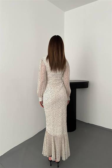 Toptan Bej Balık Şifon Elbise