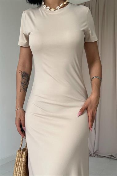 Toptan Bej Basic Elbise