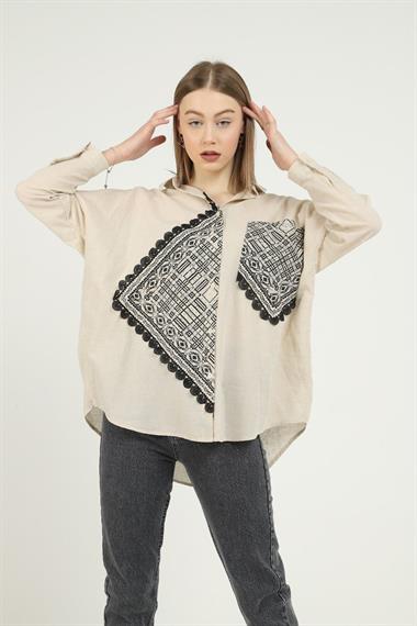 Toptan Bej Baskılı Gömlek