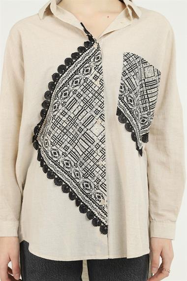 Toptan Bej Baskılı Gömlek