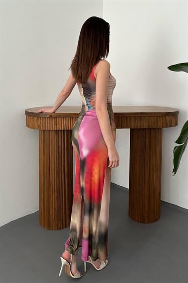 Toptan Bej Batik Desenli Elbise