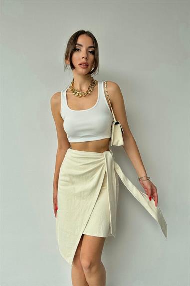 Toptan Bej Belden Kuşaklı Etek