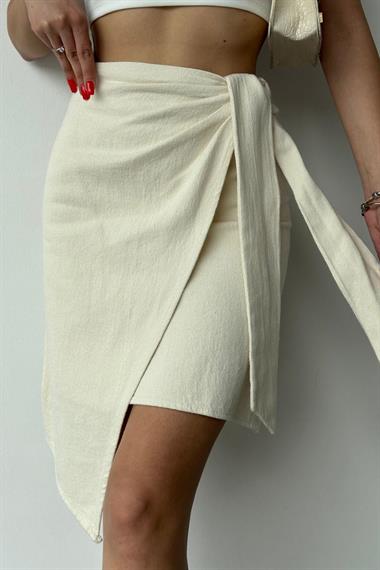 Toptan Bej Belden Kuşaklı Etek