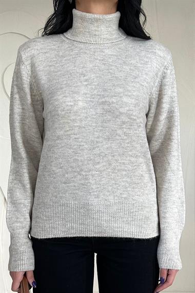 Toptan Bej Boğazlı Triko Kazak