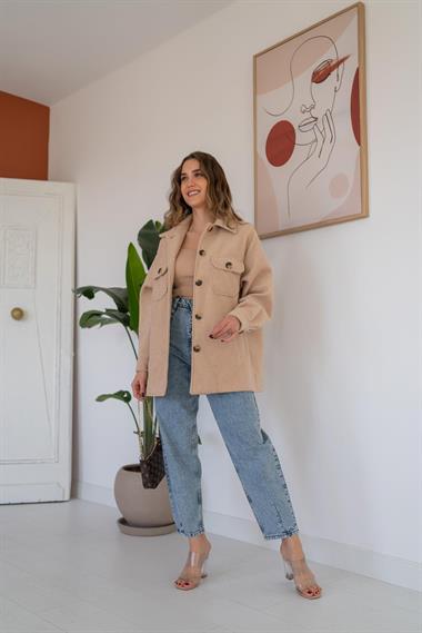 Toptan Bej Cepli Yumoş Gömlek