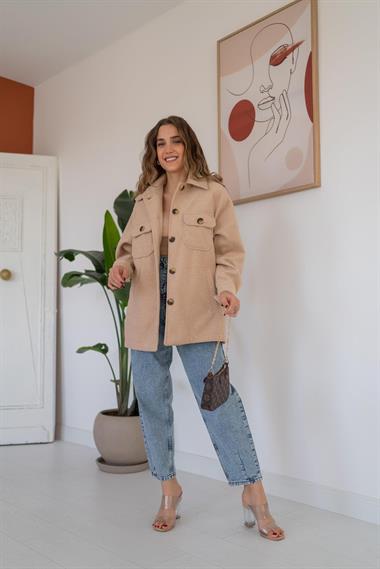 Toptan Bej Cepli Yumoş Gömlek